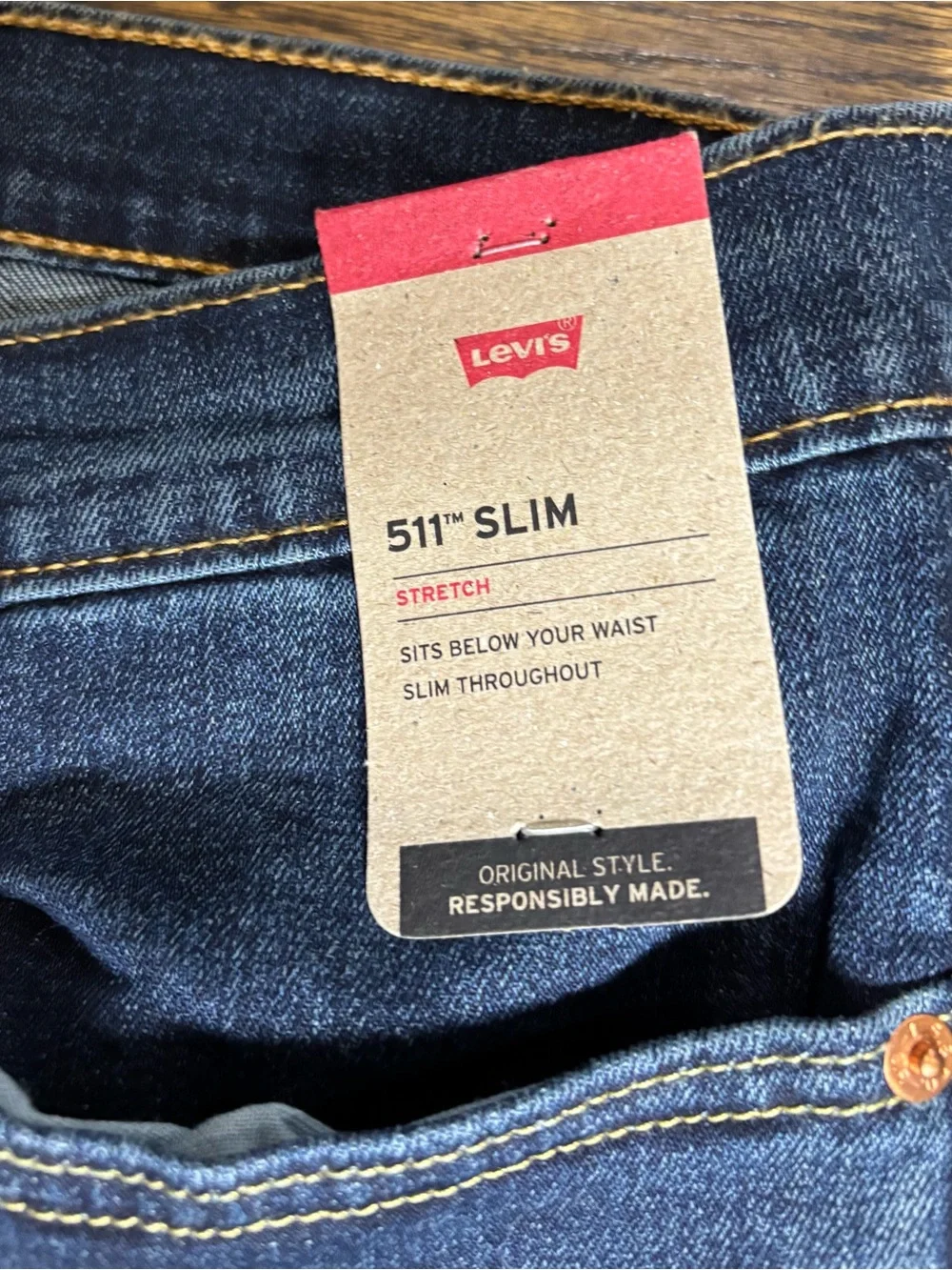 NWT Levi's 511 Slim Fit‎ Stretch Dark Wash Blue Denim Jeans Men's Size 36